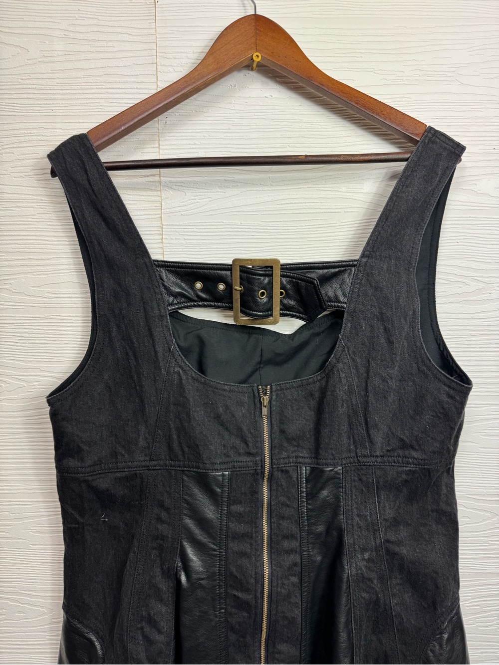 Pilcro Sleeveless Faux-Leather denim Fit-and-Flare Mini Dress XL - Picture 8 of 16